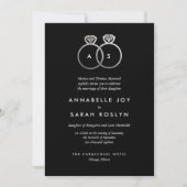 Modern Silver Rings Black Wedding Invitation Kaart (Voorkant)
