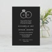 Modern Silver Rings Black Wedding Invitation Kaart (Staand voorkant)