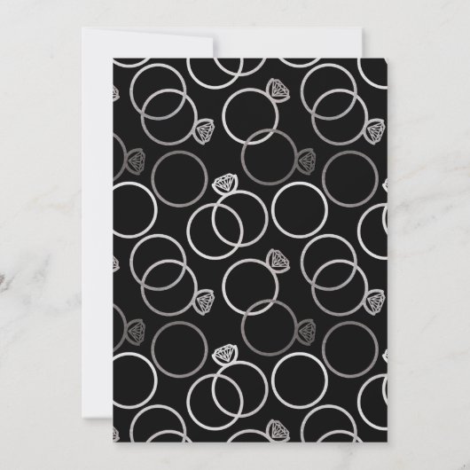 Modern Silver Rings Black Wedding Invitation Kaart (Achterkant)