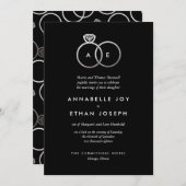 Modern Silver Rings Black Wedding Invitation Kaart (Voorkant / Achterkant)