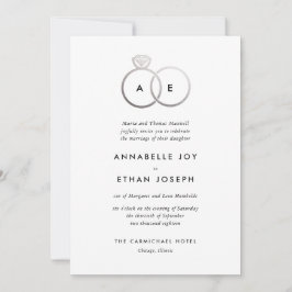 Modern Silver Rings Monogram Weddenschap Kaart