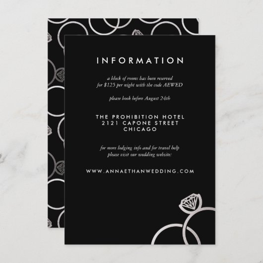 Modern Silver Rings Trouwinformatie Kaart (Voorkant / Achterkant)