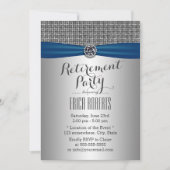 Modern Silver Royal Blue Ribbon Retirement Party Kaart (Voorkant)
