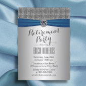 Modern Silver Royal Blue Ribbon Retirement Party Kaart