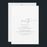 Modern Silver Script 60th Birthday Party Kaart<br><div class="desc">Dit moderne zilveren script met een uitnodiging van 60ste verjaardagsfeestje is perfect voor een minimalistische verjaardagsfeestje. Het eenvoudige zilvergrijze kleurenontwerp is uitgerust met een unieke industriële lettertypografie met een moderne boho-stijl. in elke kleur. Houd het ontwerp minimaal en elegant, zoals het is, of personaliseer het door uw eigen grafiek en...</div>