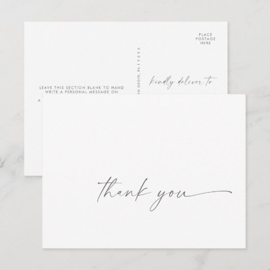 Modern Silver Script Dank u Briefkaart (Voorkant / Achterkant)