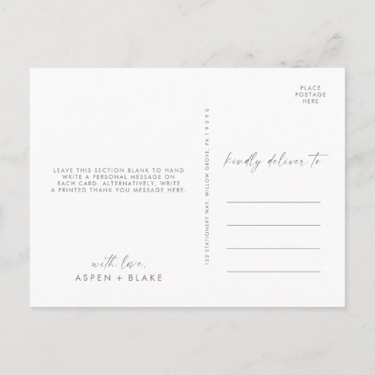 Modern Silver Script Dank u Briefkaart (Achterkant)