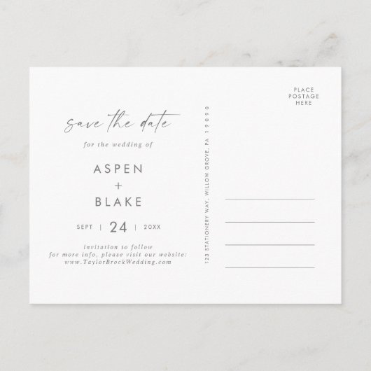 Modern Silver Script slaat de datum op Uitnodiging Briefkaart (Achterkant)
