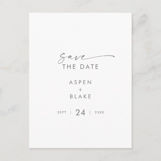 Modern Silver Script slaat de datum op Uitnodiging Briefkaart (Voorkant)