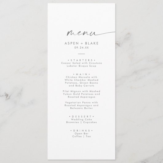 Modern Silver Script Weddenrenmenu Menu (Voorkant)
