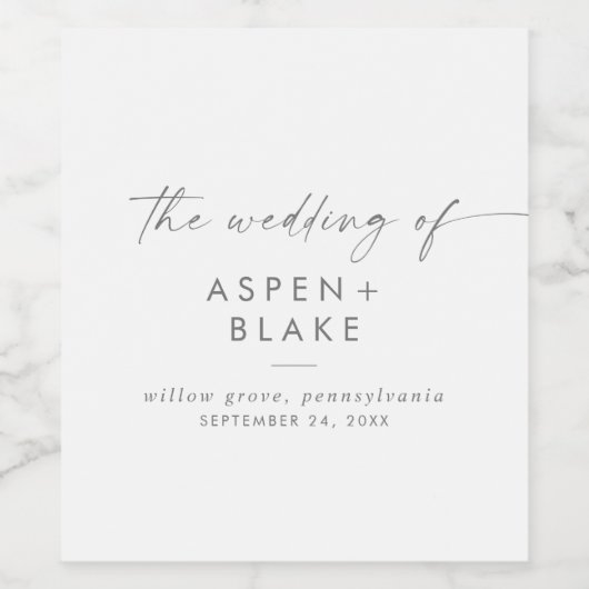 Modern Silver Script Weddenschap Wine Label Wijn Etiket (Enkel label)