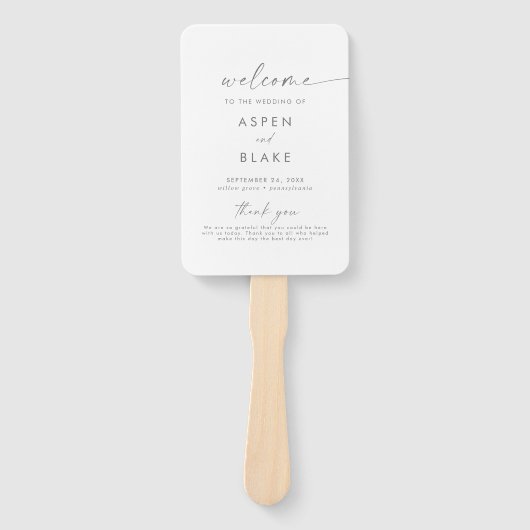 Modern Silver Script Wedding Program Handwaaier (Voorkant)