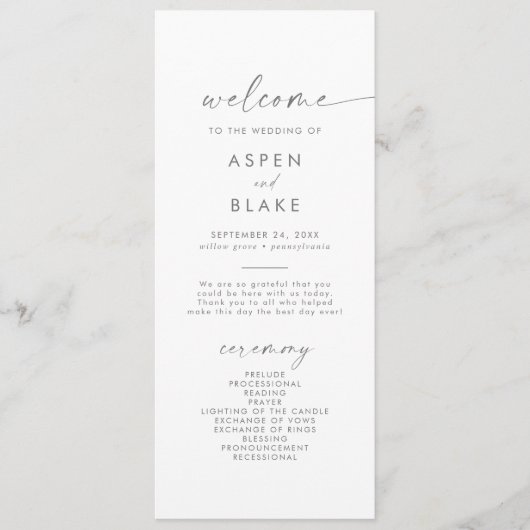Modern Silver Script Wedding Program Programmakaart (Voorkant)