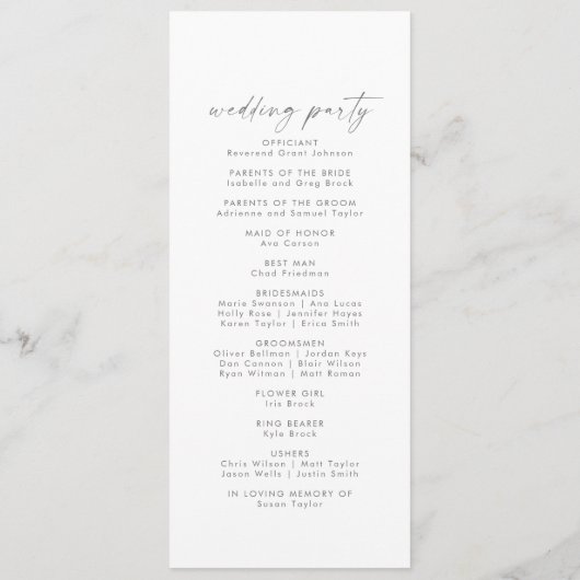Modern Silver Script Wedding Program Programmakaart (Achterkant)