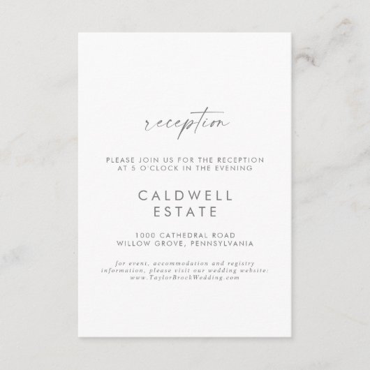 Modern Silver Script Wedding Reception Kaart invoe (Voorkant)