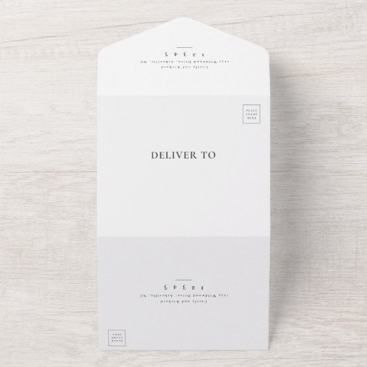 Modern Silver Script Wedding RSVP All In One Uitnodiging (Buitenkant)