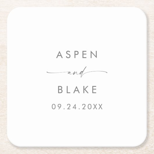 Modern Silver Script Wedding Square Paper Onderzet Kartonnen Onderzetters (Voorkant)