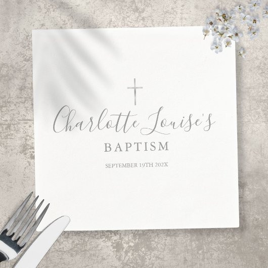 Modern Silver Signature Baptism Christening Servet