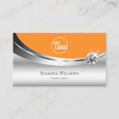 Modern Silver Sinaasappel met Logo en Sparkle Diam Visitekaartje (Voorkant)