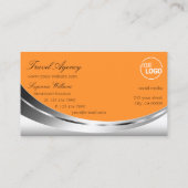 Modern Silver-Sinaasappel met Logo mousserende dia Visitekaartje (Achterkant)