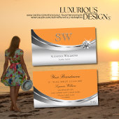 Modern Silver Sinaasappel met monogram Sparkle Dia Visitekaartje