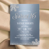 Modern Silver Snowflake Dusty Blue Winter Sweet 16 Kaart