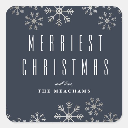 Modern Silver Snowflake Kerstmis Vierkante Sticker (Voorkant)