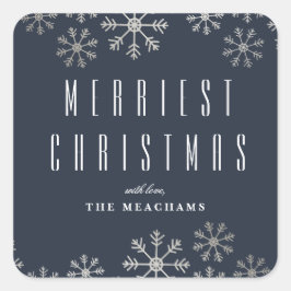 Modern Silver Snowflake Kerstmis Vierkante Sticker