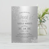 Modern Silver Snowflakes Winter Sweet 16 Birthday Kaart (Staand voorkant)