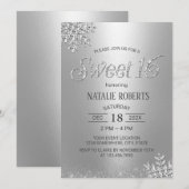 Modern Silver Snowflakes Winter Sweet 16 Birthday Kaart (Voorkant / Achterkant)