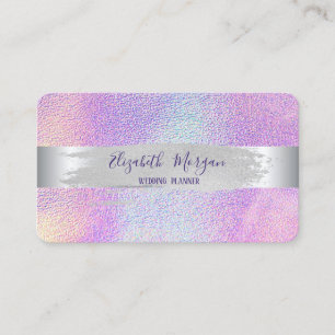 Modern, Silver Stripe, Brush Stroke Holographic Visitekaartje