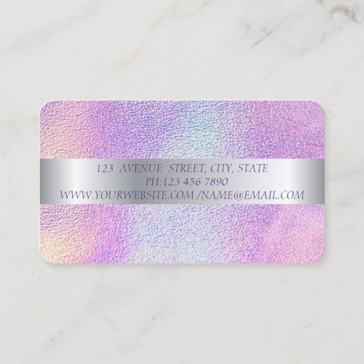 Modern, Silver Stripe, Brush Stroke Holographic Visitekaartje (Achterkant)