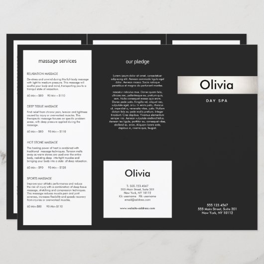 Modern Silver Stripe Hair Salon Tri-Fold Brochure (Voorkant / Achterkant)
