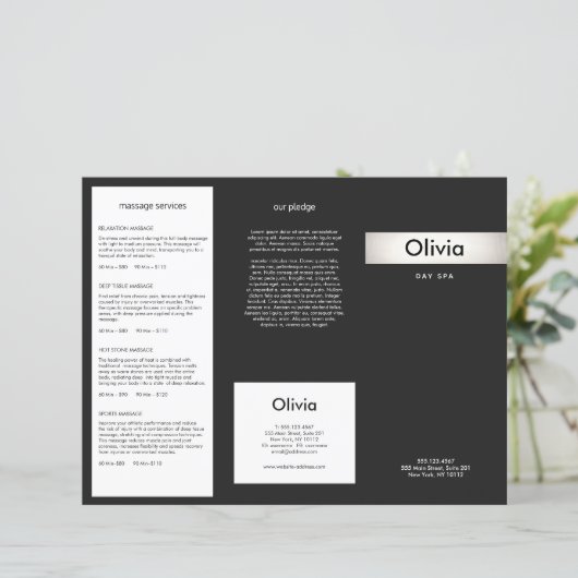 Modern Silver Stripe Hair Salon Tri-Fold Brochure (Staand voorkant)