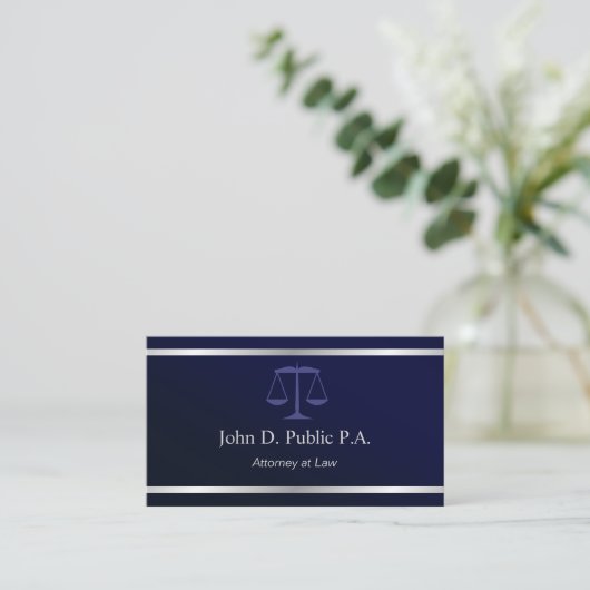 Modern Silver Stripe Navy Blue Lawyer Attorney Visitekaartje (Staand voorkant)