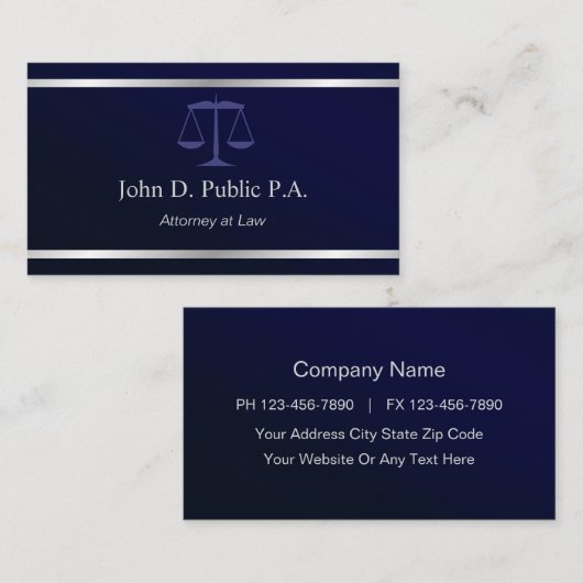 Modern Silver Stripe Navy Blue Lawyer Attorney Visitekaartje (Voorkant / Achterkant)