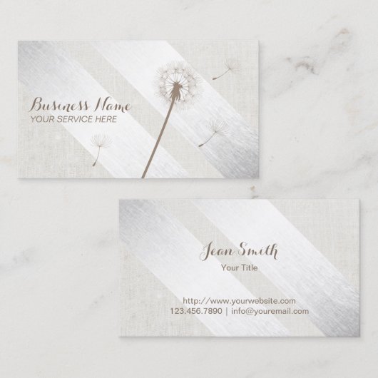 Modern Silver Stripes Elegant Dandelion Plain Visitekaartje (Voorkant / Achterkant)