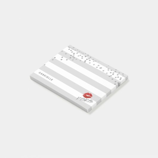 Modern, Silver, Stripes en Kisses Post-it® Notes (Schuin)