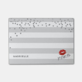Modern, Silver, Stripes en Kisses Post-it® Notes