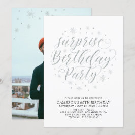 Modern Silver Surprise - Adult Birthday Party Kaart