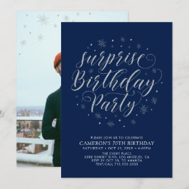 Modern Silver Surprise - Adult Birthday Party Kaart