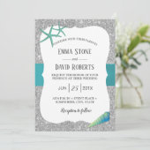 Modern Silver Turquoise Starfish Beach Wedding Kaart (Staand voorkant)