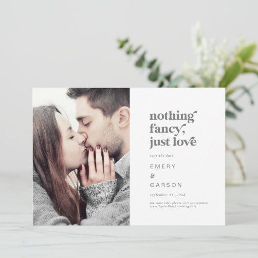 Modern Silver Typografie Niets Fancy Foto Save The Date (Staand voorkant)
