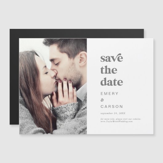 Modern Silver Typografie Photo Save the Date Magnetische Uitnodiging (Voorkant / Achterkant)