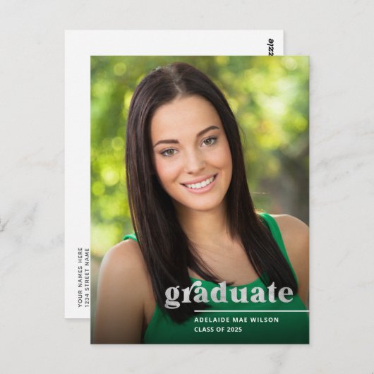 Modern Silver Typography 2023 Photo Afstuderen Briefkaart (Voorkant / Achterkant)