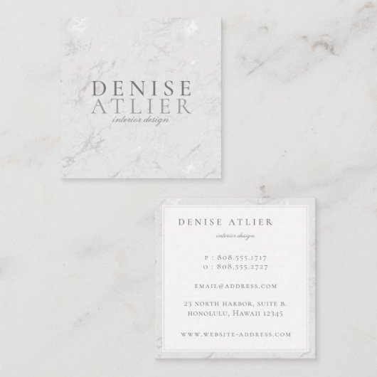 Modern Silver Vein Marble Vierkante Visitekaartje (Voorkant / Achterkant)