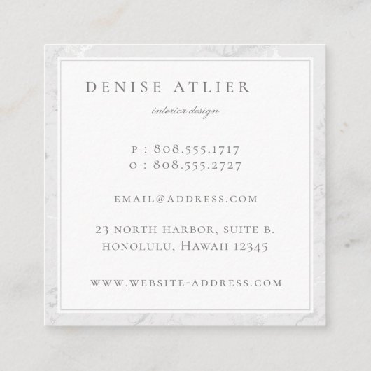 Modern Silver Vein Marble Vierkante Visitekaartje (Achterkant)