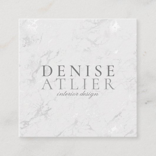 Modern Silver Vein Marble Vierkante Visitekaartje (Voorkant)