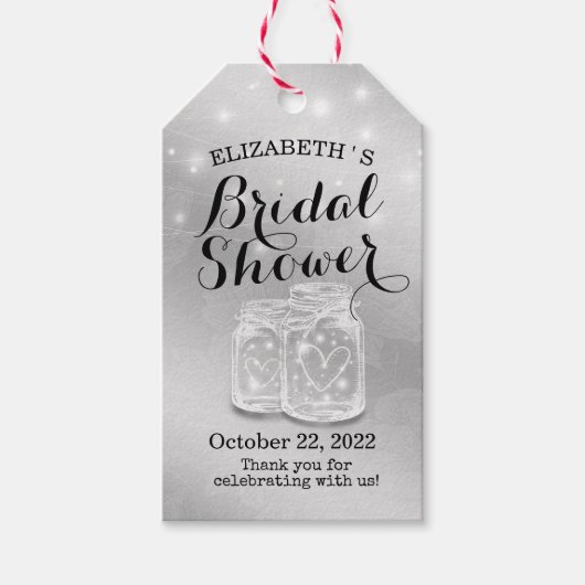 Modern Silver Vrijgezellenfeest Mason Jar String L Cadeaulabel (Voorkant)
