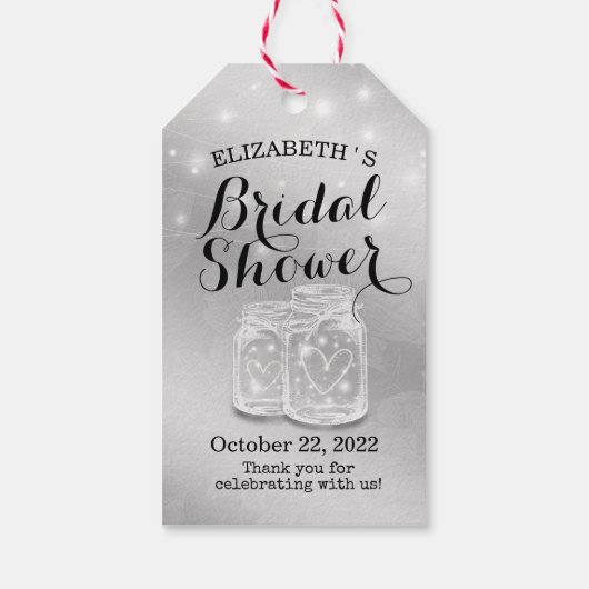 Modern Silver Vrijgezellenfeest Mason Jar String L Cadeaulabel (Achterkant)